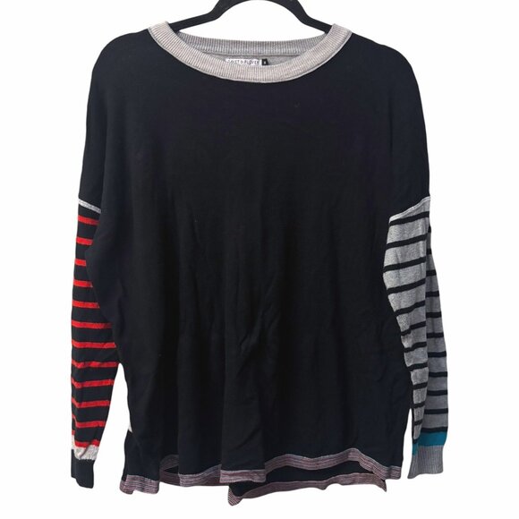 Zaket & Plover Spliced Sweater M Striped Pullover Black Red Blue Cotton Cashmere - Picture 1 of 4